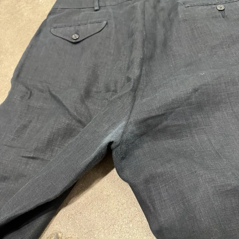 Vintage Polo Ralph Lauren Pleated 100% Linen Pants Men 34x30 Cuffed Black Casual